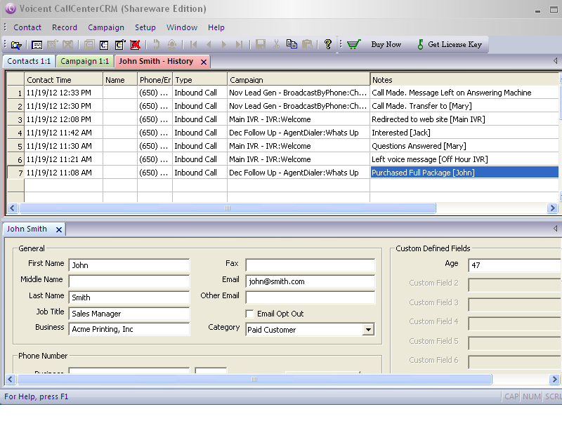 Call Center CRM screenshot