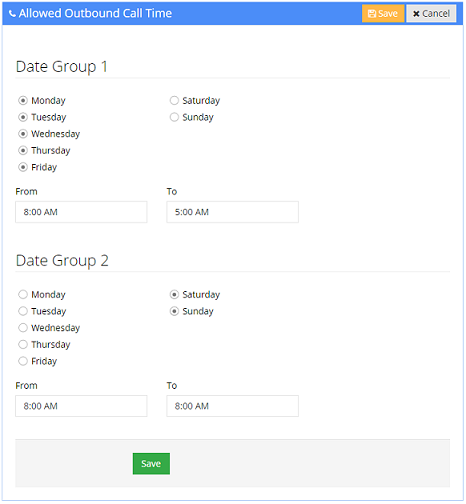 Set the allowed call time for automated outbound calls