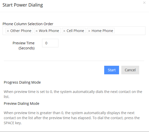 Power & Preview Dialer